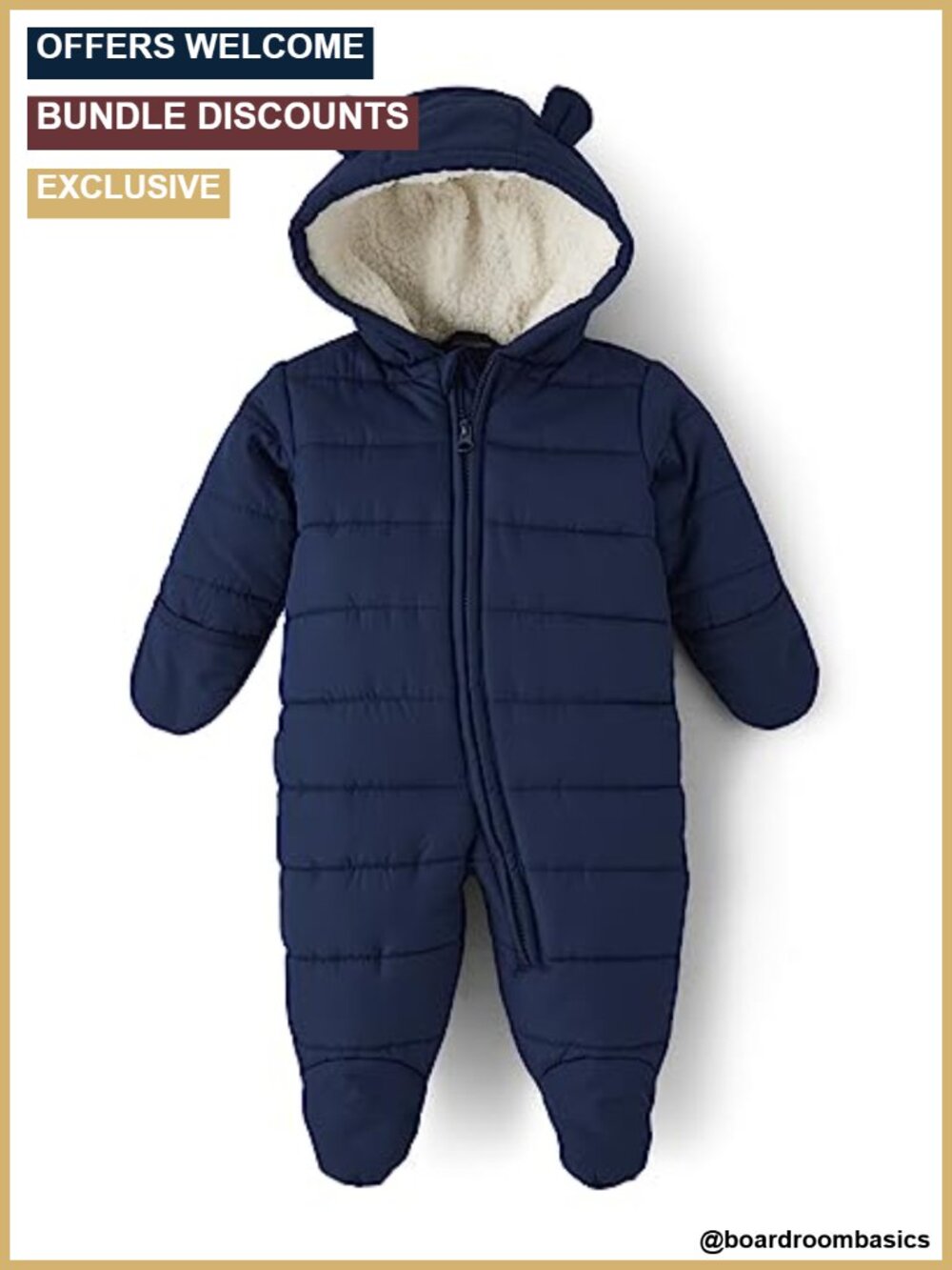Baby Fleece Hoodie Zip Front Bunting Snowsuit Water Resistant Pram Suit